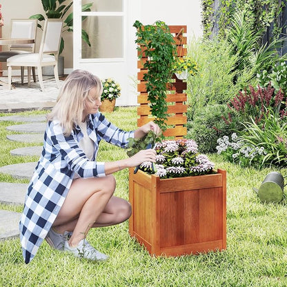 HAPPYGRILL Raised Garden Bed with Trellis, Outdoor Elevated Planter Box w/Trellis, Open-Ended, for Climbing Plant Vine Flower Vegetable, Freestanding Privacy Planters for Patio Yard, 16"x16"x48" (2)