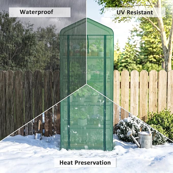 Outsunny 5 Tier Mini Greenhouse with Screen Roof, 27.6" x 19.7" x 75.6", Portable Small Greenhouse with High Strength PE Cover, Roll-Up Zipper Door for Garden Yard Backyard, Green