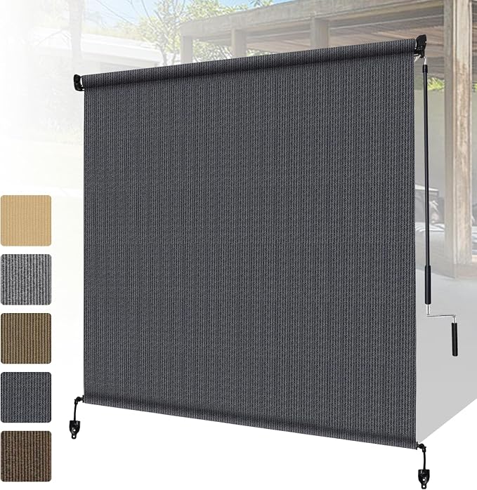 Shade&Beyond Custom Size Outdoor Roller Shades Cordless Patio Roll Up Blinds Exterior Shade Cloth Roll for Porch, Blue Gray