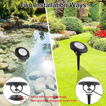 Solar Pond Lights, 18 LED Super Bright RGB LED Underwater Spotlights Color Changing Submersible Pond Light IP68 Waterproof Fountain Lights for Fish Aquarium Tank Garden Yard Pool (2-in-1)