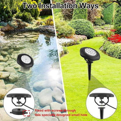 RGBW Pond Lights with Timer, 18 LED Underwater Submersible Fountain Lights Color Changing Landscape Spotlights Remote Control IP68 Waterproof for Fish Aquarium Tank Yard Garden Pool (Set of 6)