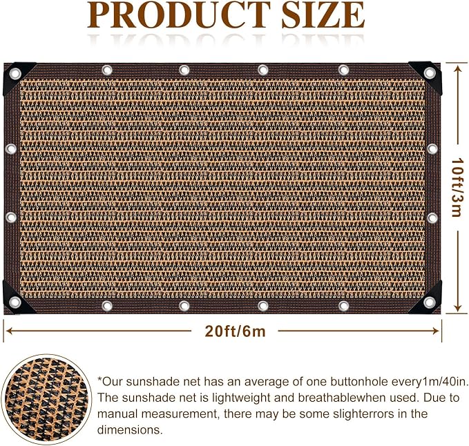 Shade Cloth,80% Sunblock Net with Metal Grommets and Reinforced Edges,Garden Sun Shade Netting,Used in Courtyards,Balconies,Carports,Greenhouse, Plants Growing,Chicken Coop Patios etc.10x20FT