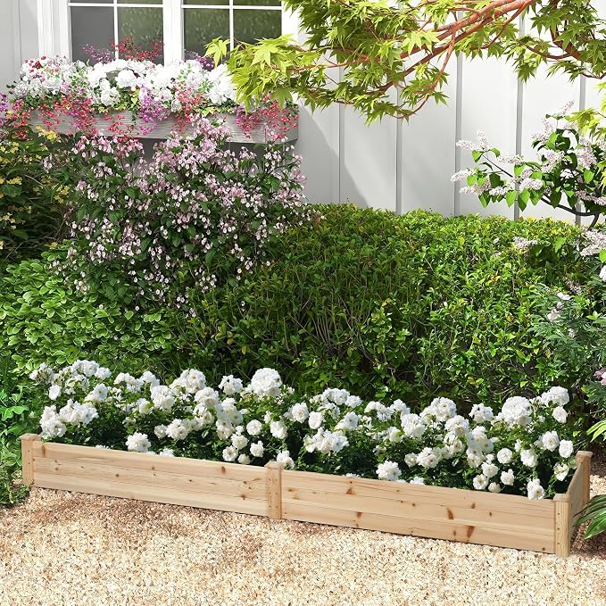 Crownland Outdoor Gardens 8 ft Raised Garden Bed Wooden Patio Raised Beds Backyard Elevated Planter Box Grow Vegetables Fruits Herb Yard Fast Easy Assembly