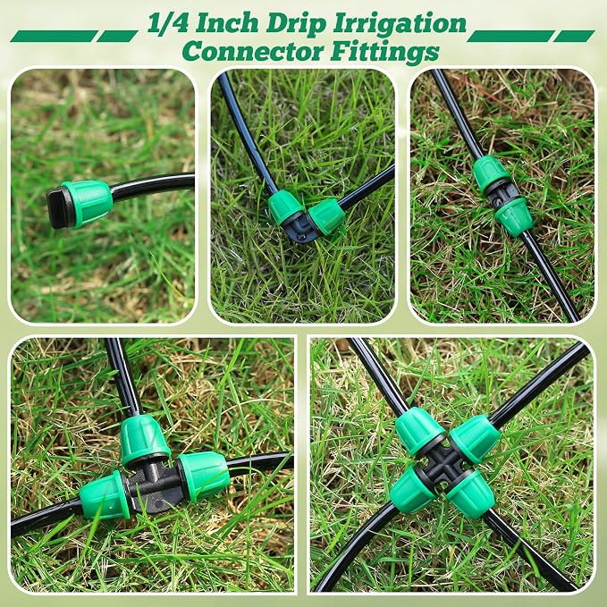 70 Pcs 1/4 Inch Drip Irrigation Fittings Kit,Drip Irrigation Hose Connector for 1/4 Inch Drip Tubing with 25 End Plugs, 15 Tees,10 Straight Couplings,10 Elbows,10 Cross 4-Way Connector