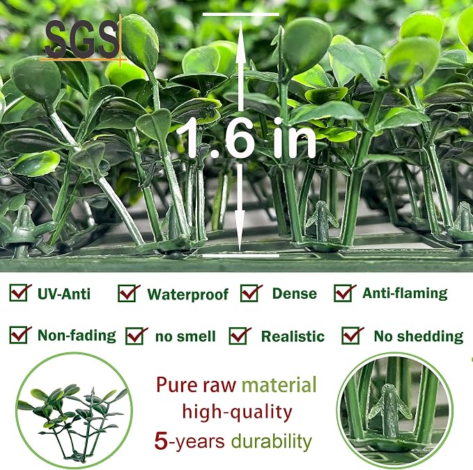 Bybeton 60"x120"(50sqft) Ultra-Dense Boxwood UV Privacy Fence | Ultra-Dense 50sqft Zero-Gap Privacy. UV-Proof & Odorless. Easy DIY Snap-Together. For Fence, Balcony & Garden.
