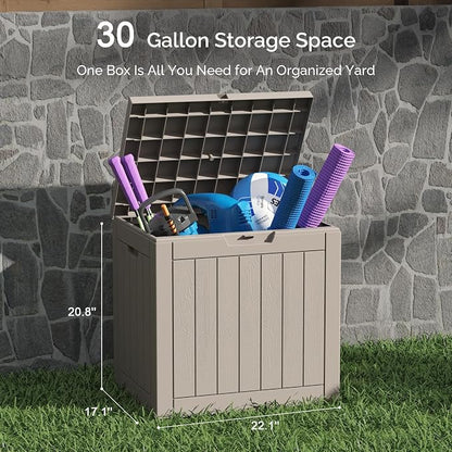 Sersper 30 Gallon Deck Box, Outdoor Lockable Storage Resin Box for Package-Sports Equipment-Garden Tools, Waterproof and UV Resistant Patio Storage Box, Grey
