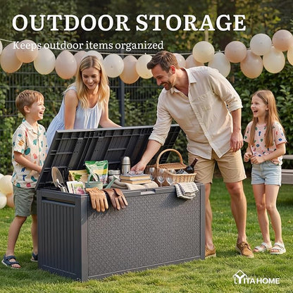 YITAHOME 95 Gallon Large Outdoor Deck Box | Lockable Waterproof Resin Storage Box with Handles, Weatherproof & UV Resistant, Patio Garden Tool Container for Outdoor