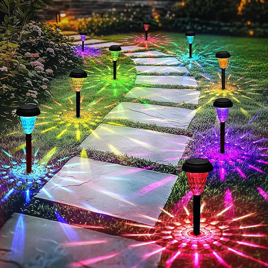 TISEJOY Solar Pathway Lights Outdoor Waterproof 8 Pack Color Changing Garden Light for Yard Patio Driveway Walkway Lawn Landscape Lighting for Outdoor 4th of July Decorations