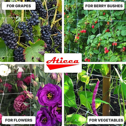 ATICCA Plastic Trellis Netting 59" x 328 ft Heavy Duty Plant Support Netting White - 6 Inch Garden Trellis on Roll - Mesh for Growing Vine Climbing Plants, Flowers, Peas, and Cucumber
