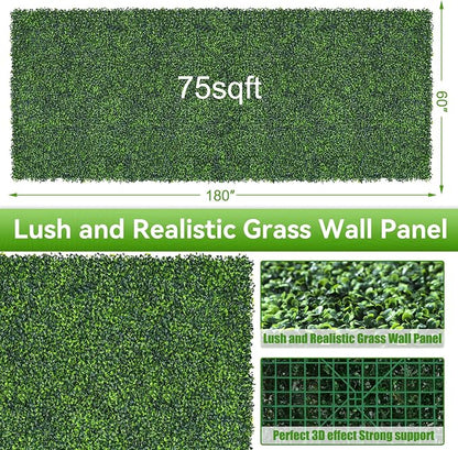 Artificial Boxwood Roll, 60x180 in (75 sqft) UV-Anti Faux Ivy Grass Wall Backdrop for Balcony Privacy, Fake Grennery Wall Decor for Garden, Patio, Backyard
