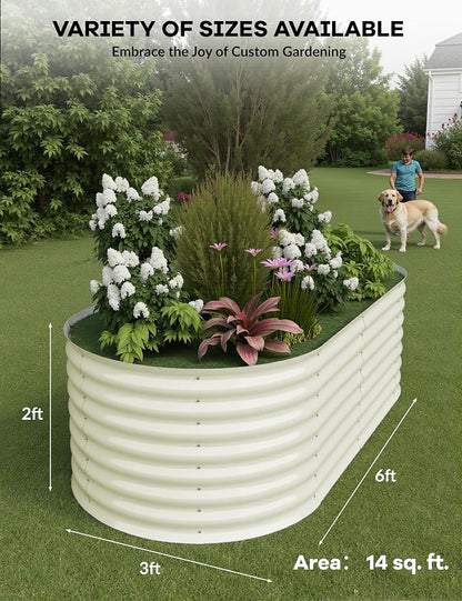 GarveeLife 6x3x2 ft Galvanized Raised Garden Bed - 24“ Tall Metal Planter Box for Vegetables, Flowers, Herbs, Rust-Resistant Outdoor Garden Box, Easy Assembly Raised Beds for Gardening, Beige
