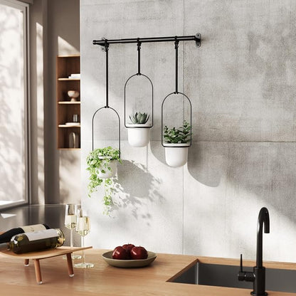 Umbra Triflora Hanging Planter for Window, Indoor Herb Garden, Set of 3, White/Black (Pack of 3)