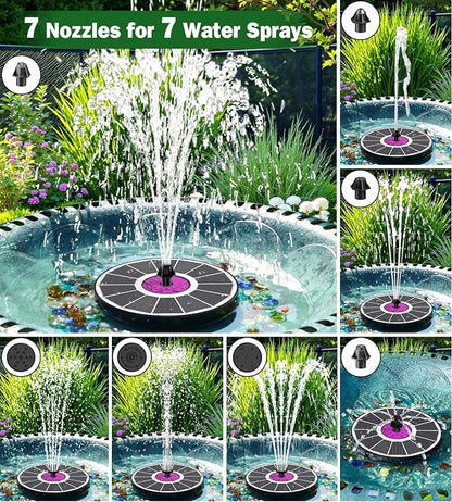 SZMP Powerful 3.5W Anti-Drift Solar Fountain for Bird Bath, Solar Powered Water Pump with 7 Nozzles, Bird Bath Fountain for Garden, Pool, Pond – Attracts Hummingbirds (White)