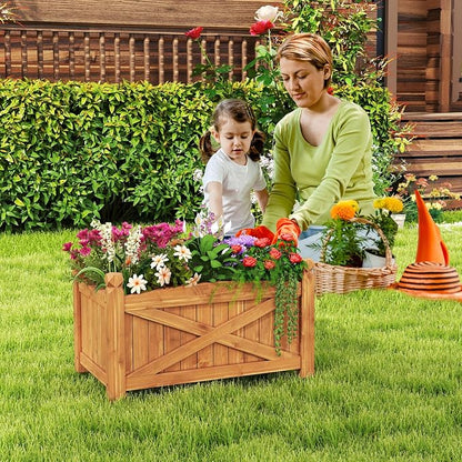 HAPPYGRILL Wooden Raised Garden Bed, 2 Solid Wood Gardening Plant Container w/Drainage Holes for Flower Vegetable Fruit, Outdoor Elevated Planter Box for Patio Garden Yard Balcony (25”x 16”x 15”)