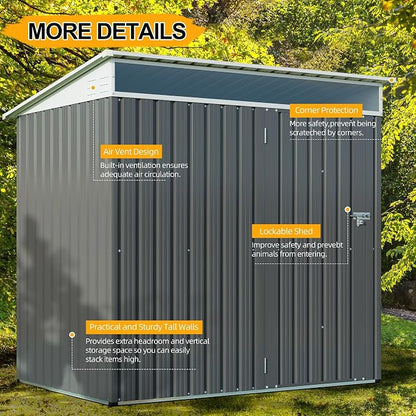 Shintenchi 6x4 FT Outdoor Storage Shed with Window, Outdoor Waterproof Storage Shed Metal Garden Shed with Lockable Single Door,Weather Resistant Tool Storage House Shed for Garden,Backyard,Steel Gray