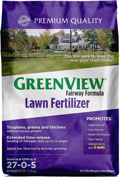 GreenView Fairway Formula Lawn Fertilizer 16.5 lb. Bag, Covers 5000 sq. ft. | 30-0-12 NPK formula - Slow release nitrogen fertilizer - 12 weeks of feeding
