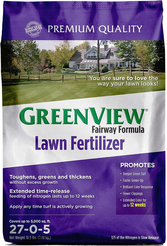 GreenView Fairway Formula Lawn Fertilizer 16.5 lb. Bag, Covers 5000 sq. ft. | 30-0-12 NPK formula - Slow release nitrogen fertilizer - 12 weeks of feeding