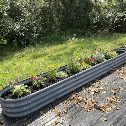 Galvanized Raised Garden Bed, 12x2x1ft Oval Metal Planter Box | Easy Tool-Free Assembly, Beginner & Senior Friendly, 12" Tall Large Outdoor Gardening Beds for Vegetables, Flowers, Herb Gray