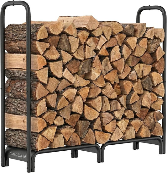 Firewood Rack，4ft Heavy Duty Fire Wood Storage Racks for Indoor Outdoor，Metal Log Holders for Firewood，Fireplace Wood Pile Storage Stacker Organizer, Black