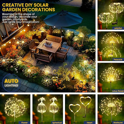 GIGALUMI Garden Decor Outdoor Lights 120LED 8Pack, Solar Garden Lights Outside Fairy Firework Decorative,Solar Powered for Yard Pathway Flowerbed Planter Balcony Patio, Gifts for mom (Warm White