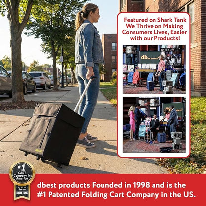 dbest products Bigger Smart Cart, Black Collapsible Rolling Utility Cart Basket Grocery Shopping Teacher Hobby Craft Art