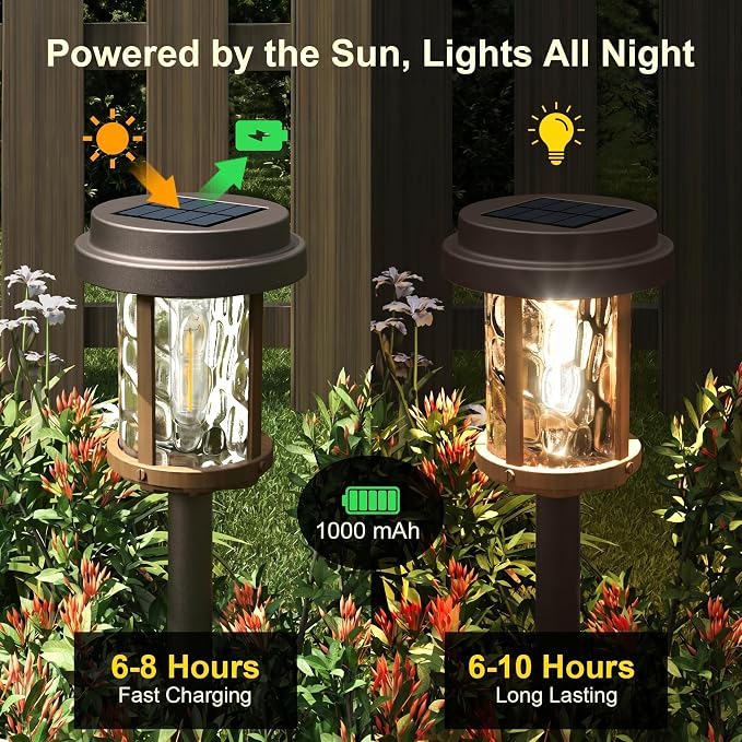 XMCOSY+ Solar Pathway Lights, Solar Lights Outdoor Waterproof IP65, 20 LM Bright Glass Outside Light for Garden Path Yard Walkway Driveway (‎Black & Brown)