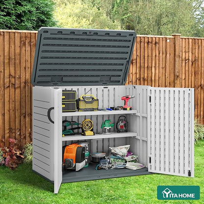 YITAHOME Resin Storage Shed Shelves for 35 Cuft Horizontal Storage Sheds, 47 in x 12.6 in Waterproof Rack with 8 Screws for 4x2.5 Ft Horizontal Garden Storage Accessories, Easy Assembly, 2PCS, Gray