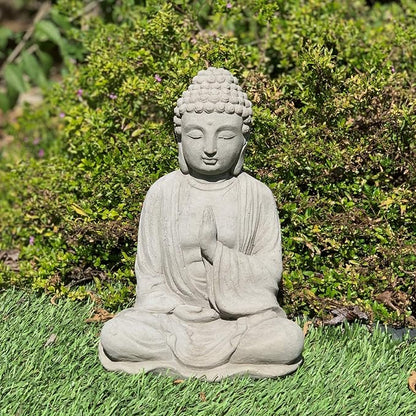Blessing Buddha Statue: Durable Solid Stone with Distressed Texture. Unique Home Décor, Garden Accent. Sealed for Outdoors. Handcrafted USA. (Antique/Gray)