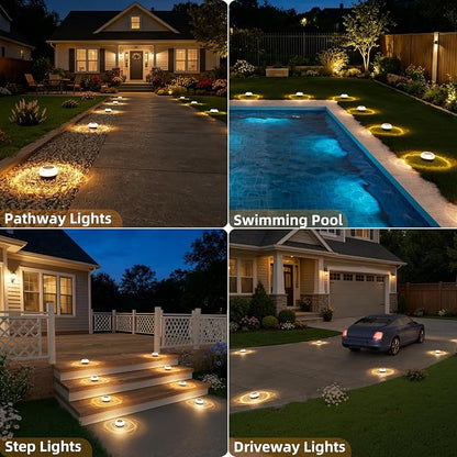 VOLISUN Mini Solar Pathway Lights Outdoor,12 Pack Flat Solar Ground Lights,IP67 Waterproof Solar Powered Disc Lights,Landscape Lighting for Garden Yard Walkway Luces Patio Driveway,Warm White