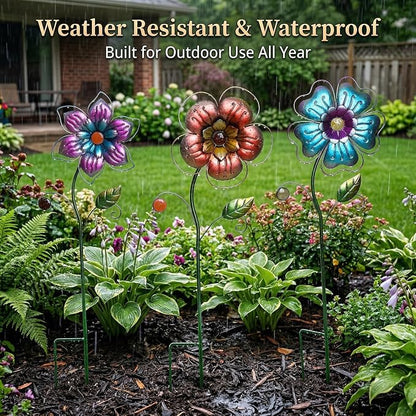 Garden Stake Outdoor Plant Pick Cute Metal Flower Stick Art Ornament Decor Lawn Yard Patio,3 Set