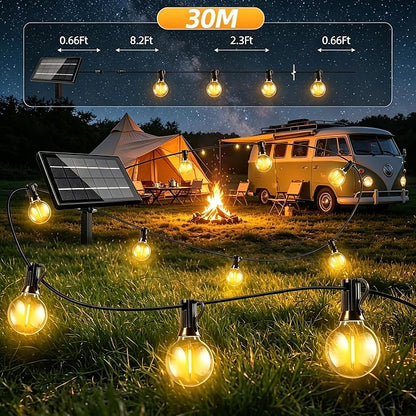 100FT Solar String Lights Outdoor Waterproof, G40 Patio Lights Shatterproof Bulbs with Remote Control, Dimmable Timer 3 Lighting Modes for Porch, Yard, Backyard, Garden, Camping Decor