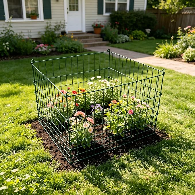 Garden Wire Compost Bin 30x30x24 inches, Green, Garden Bed Fencing