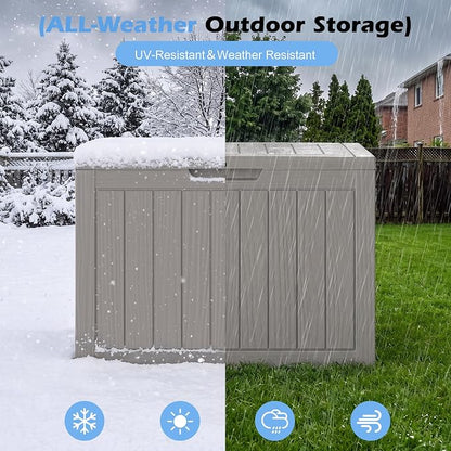 Outdoor Storage Box, 55 Gallon Resin Deck Boxes Outdoor Waterproof For Patio Furniture, Garden Tools, Pool Supplies, Lockable And UV Resistant (Striped Gray)