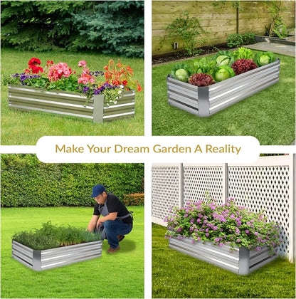 Sunnydaze Galvanized Raised Garden Bed - Outdoor Planter Box for Backyard or Patio - Steel Metal Raised Bed for Gardening Vegetables, Flowers, Herbs - 47 x 23 x 12 in - Silver - Rectangle