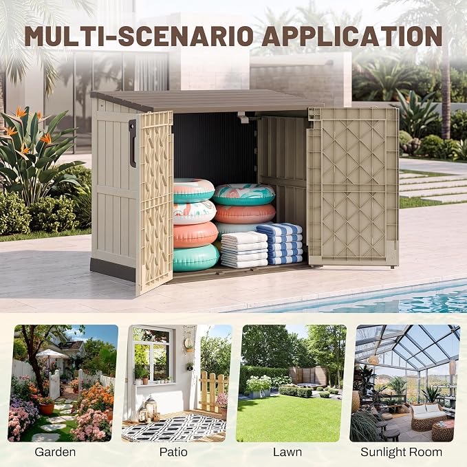 Horizontal Outdoor Storage Cabinet Box 36 Cu Ft with Lockable Doors, Outdoor Storage Shed Portable Waterproof for Backyard Garden