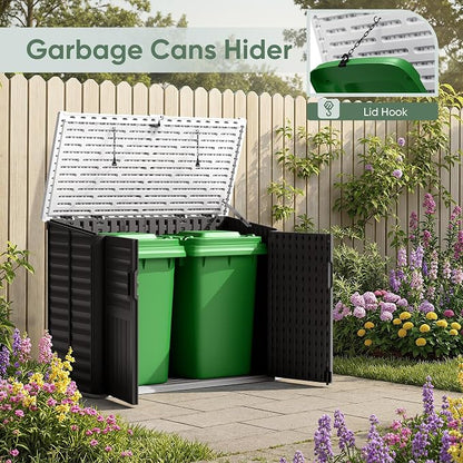 Devoko Outdoor Storage Shed, 34 Cu Ft Outdoor Storage Cabinet Without Shelf, Waterproof, Double Locks, Resin Storage for Trash Can, Garden Tools, Pool Supplies, Black