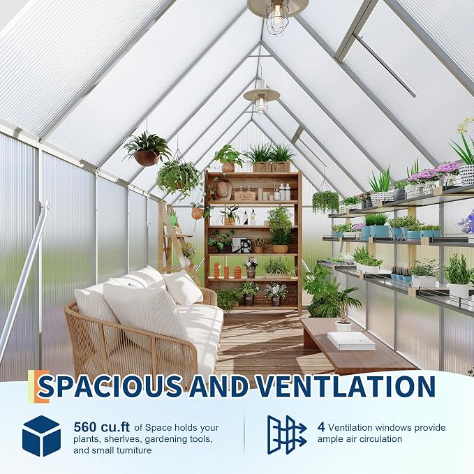 GarveeLife 6X11FT Polycarbonate Greenhouse with Aluminum Frame, Polycarbonate Greenhouse for Outdoors, Greenhouses with Ventilation, Aluminum Large Walk-in Greenhouses for Outside