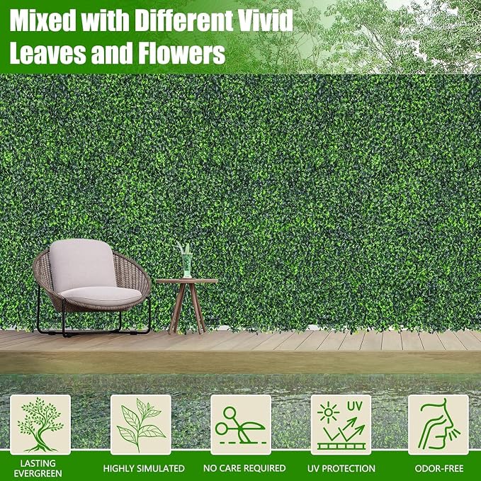 Artificial Boxwood Roll, 72x160 in (80 sqft) UV-Anti Faux Ivy Grass Wall Backdrop for Balcony Privacy, Fake Grennery Wall Decor for Garden, Patio, Backyard