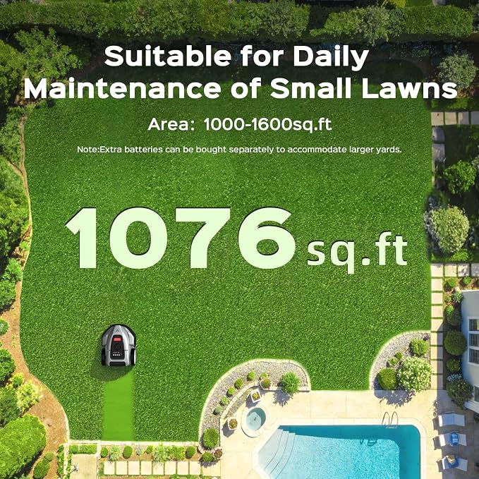 V3 Robot Lawn Mower with Visual Navigation, Smart APP Control, Quiet Operation, Adjustable Mowing Height, Boundary Strip No-Go Zones, Reliable Robotic Lawn Mower for 1600 Sq.Ft Yards