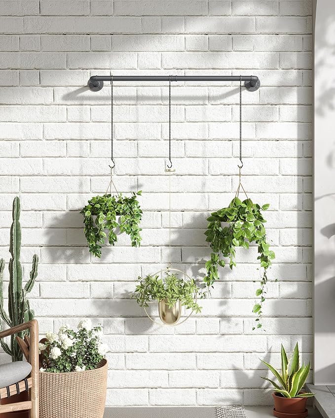 SOFITORG 38.2" Metal Plant Hanging Rod with 3 Chains, Pots Not Included | Wall Plant Hanging Bar, Durable Hanging planter holder for Window Ceiling, Easy Assembly, All Hardware Included, Black