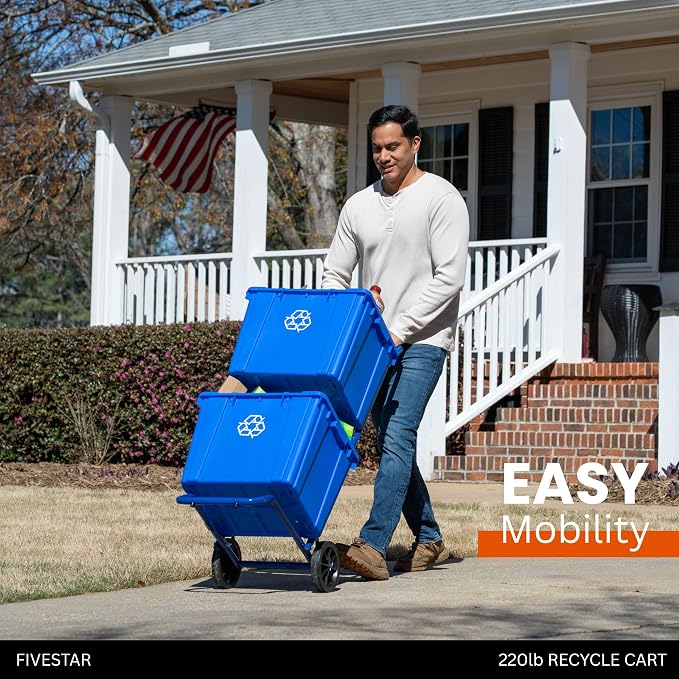 FIVESTAR 220 lb. Capacity Heavy-Duty Wheeled Recycle Cart with Steel Frame and All-Terrain Wheels and Recycle Bin Clips