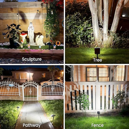 JEJOT Solar Lights Outdoor Waterproof IP65, Super Bright LED with Lens, 6500K 2 Lighting Modes, Solar Powered Yard Garden Solar Spot Lights for Outside Landscape Auto On/Off - 4 Pack