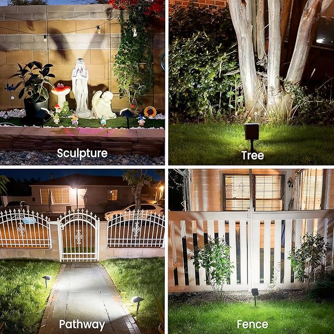 JEJOT Solar Spot Lights Outdoor Waterproof IP65,6 Pack,Cool Light, 2 Lighting Modes Selectable, Solar Powered Yard Garden Solar Spot Lights for Garden Outside Landscape Auto On/Off