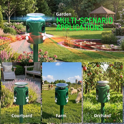 360° Solar Ultrasonic Animal Repeller Outdoor - Deer Cat Squirrel Repellent Devices with Eagle & Wolf Sound, Motion Sensor Bird Raccoon Deterrent, IP66 Waterproof (Deep Green)
