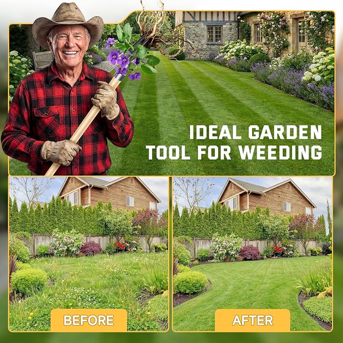 Weed Puller Tool, Stand Up Heavy Duty Weed Remover Tool with Long Handle & 4-Claw Steel Head, Bamboo Garden Hand Weeding Tool - Easily Remove Weeds Without Bending, Pulling,or Kneeling