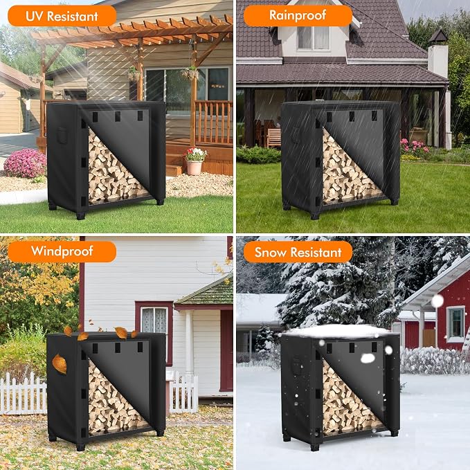 WLEAFJ Outdoor Firewood Rack Cover 4 feet, Log Rack Cover Waterproof, Wood Cover for Log Holder, 48" W x 24" D x 41" H, Black