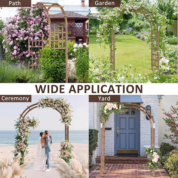 Outvita 7Ft Wooden Garden Arbor Arch, Wood Arbor Trellis, Pergola Archway for Wedding Ceremony Decoration Pergola Plant Climbing Rose Vines Lawn Courtyard Patio Reddish Brown