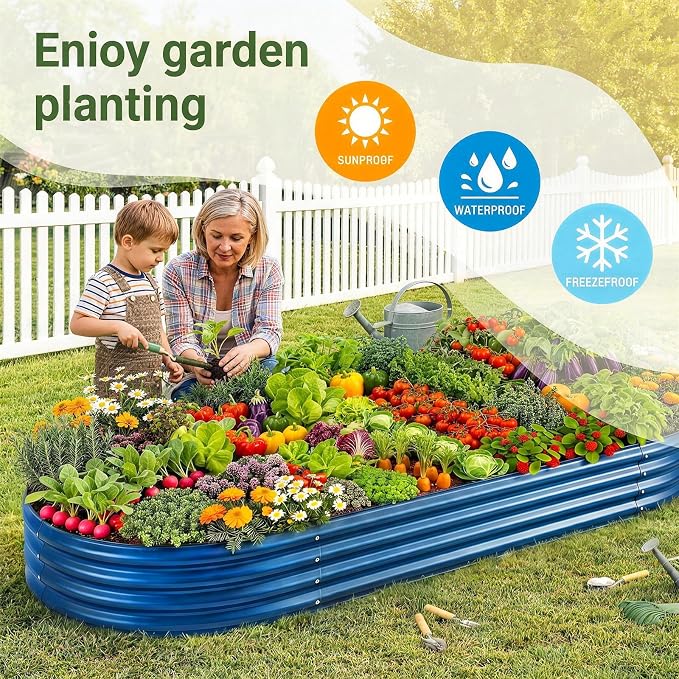 Land Guard 2 Pcs 6ft Metal Raised Garden Bed, 6 x 3 x 1 Galvanized Planter Raised Beds for Vegetables, Blue