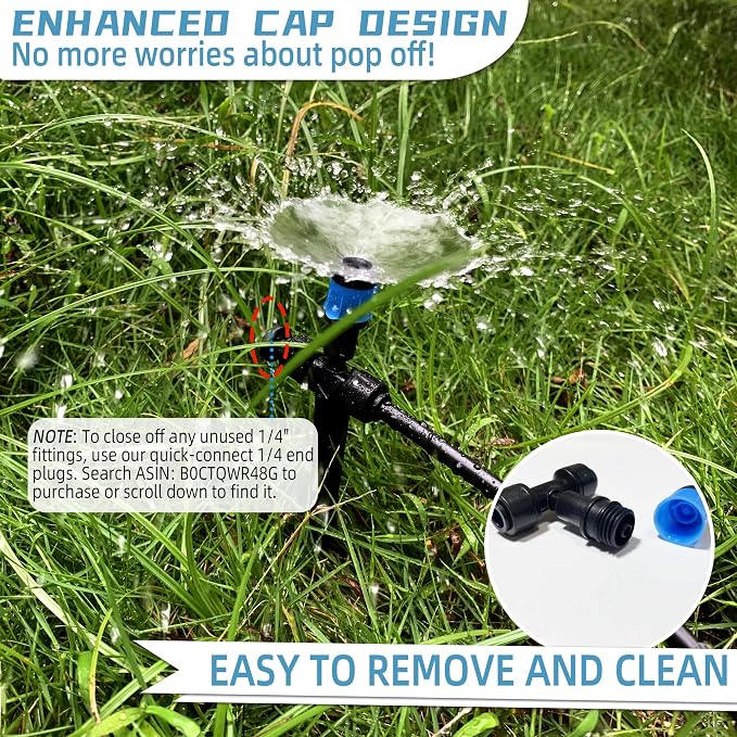 10PCS Push-to-Connect Drip Irrigation Emitters for 1/4 inch Irrigation Tubing, Two-Way Connection Adjustable Vortex Drip Emitters with Stake, Irrigation Dripper Sprinklers for Drip Irrigation System