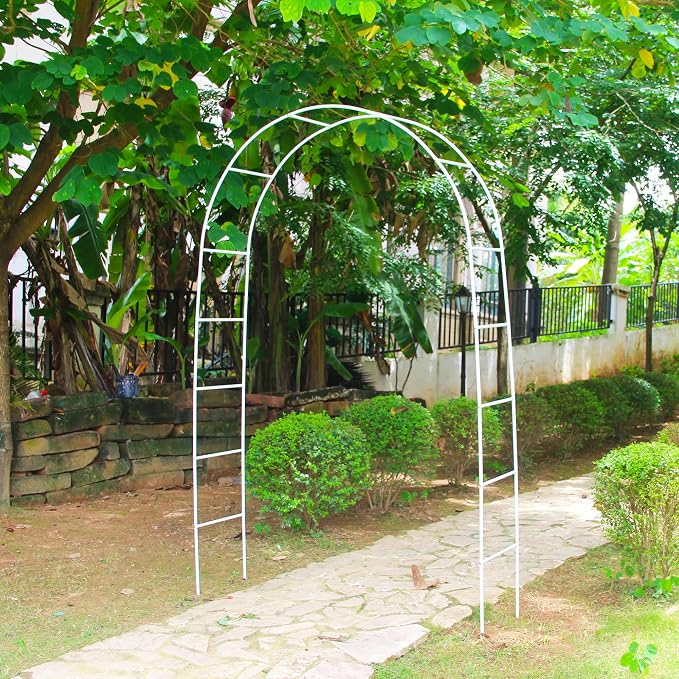 7.9 Ft H x 4.6 Ft W White Metal Pergola Arbor for Various Climbing Plant Wedding Garden Arch Bridal Party Decoration Wide Arbor